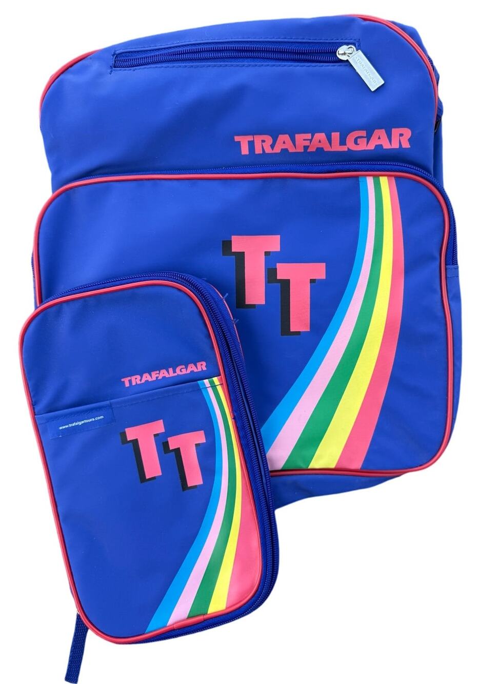 🌈 Vintage 80s Trafalgar TT 3-Piece Travel Bag Set Retro Rainbow Stripe NOS